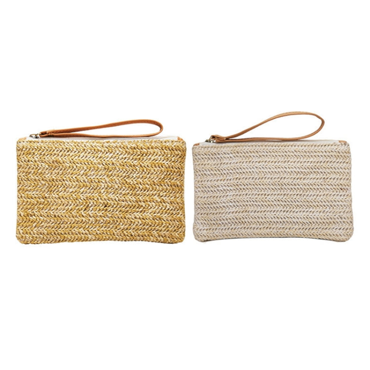กระเป๋าใส่เหรียญ Straw Clutch สำหรับผู้หญิง Summer Beach Bag, Beige, Cream, Large Beige With Zipper Bag, Large Cream With Zipper Bag