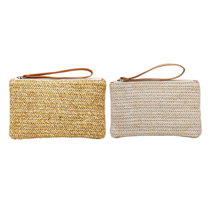 กระเป๋าใส่เหรียญ Straw Clutch สำหรับผู้หญิง Summer Beach Bag, Beige, Cream, Large Beige With Zipper Bag, Large Cream With Zipper Bag