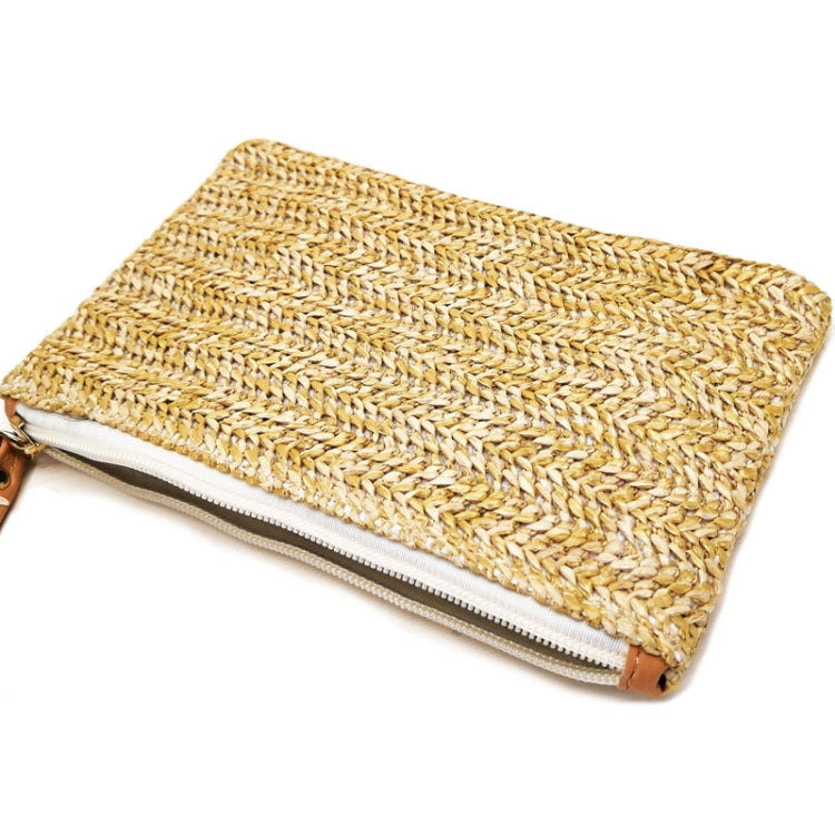 กระเป๋าใส่เหรียญ Straw Clutch สำหรับผู้หญิง Summer Beach Bag, Beige, Cream, Large Beige With Zipper Bag, Large Cream With Zipper Bag