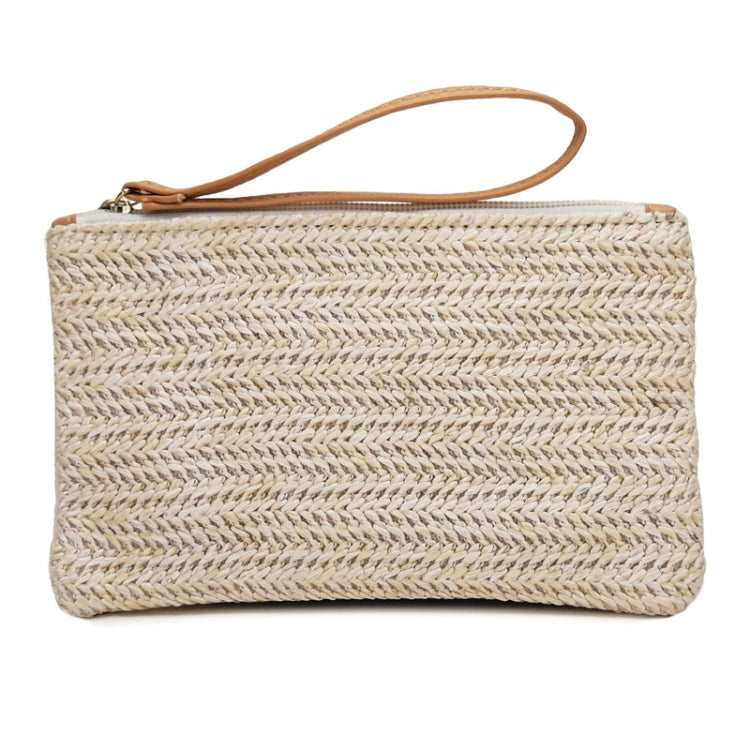 กระเป๋าใส่เหรียญ Straw Clutch สำหรับผู้หญิง Summer Beach Bag, Beige, Cream, Large Beige With Zipper Bag, Large Cream With Zipper Bag