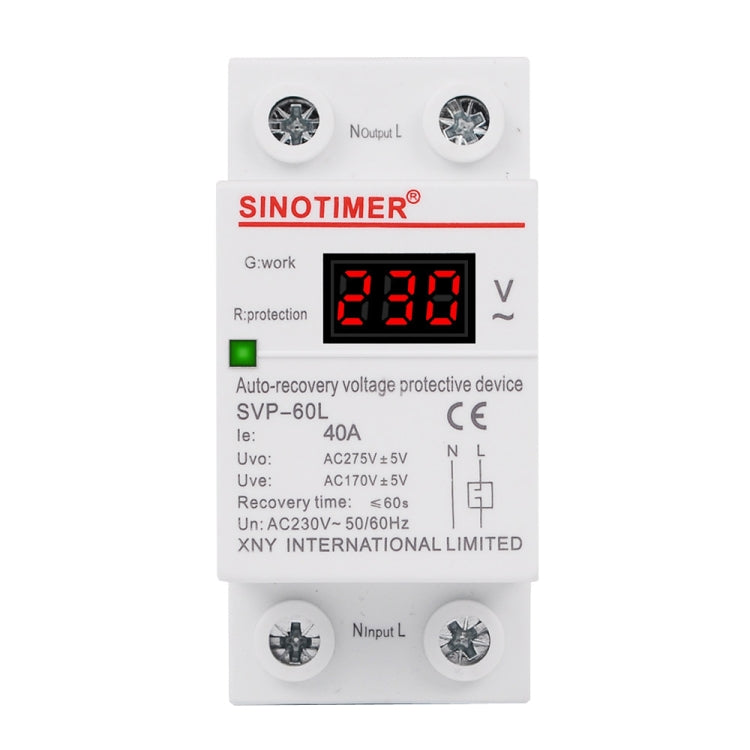 SINOTIMER 220V LED ดิจิตอล แสดงผล หน่วงเวลา รีเซ็ตอัตโนมัติ ตัวป้องกันแรงดันตก, SVP-60L