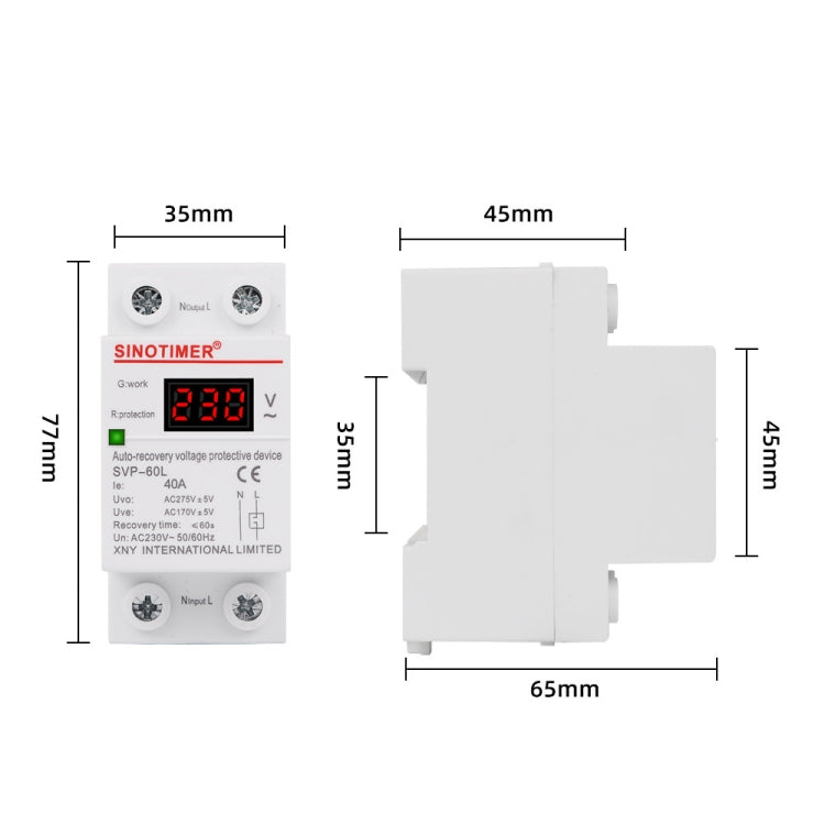 SINOTIMER 220V LED ดิจิตอล แสดงผล หน่วงเวลา รีเซ็ตอัตโนมัติ ตัวป้องกันแรงดันตก, SVP-60L