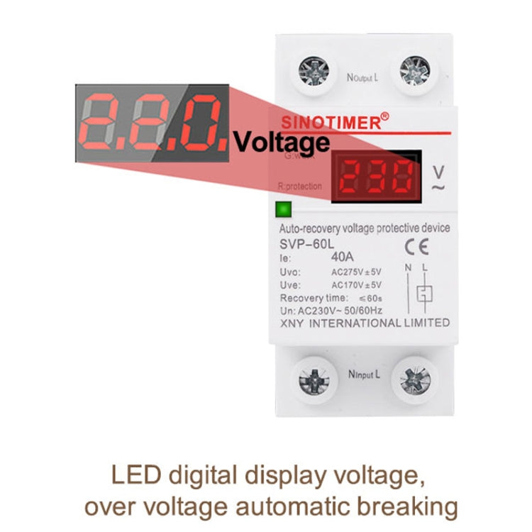 SINOTIMER 220V LED ดิจิตอล แสดงผล หน่วงเวลา รีเซ็ตอัตโนมัติ ตัวป้องกันแรงดันตก, SVP-60L