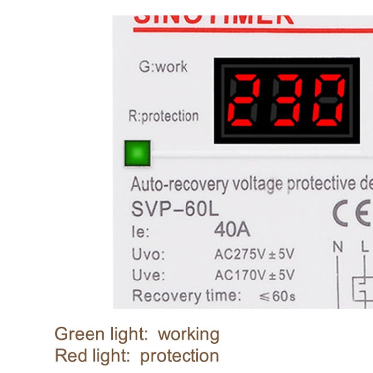 SINOTIMER 220V LED ดิจิตอล แสดงผล หน่วงเวลา รีเซ็ตอัตโนมัติ ตัวป้องกันแรงดันตก, SVP-60L