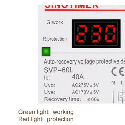 SINOTIMER 220V LED ดิจิตอล แสดงผล หน่วงเวลา รีเซ็ตอัตโนมัติ ตัวป้องกันแรงดันตก, SVP-60L