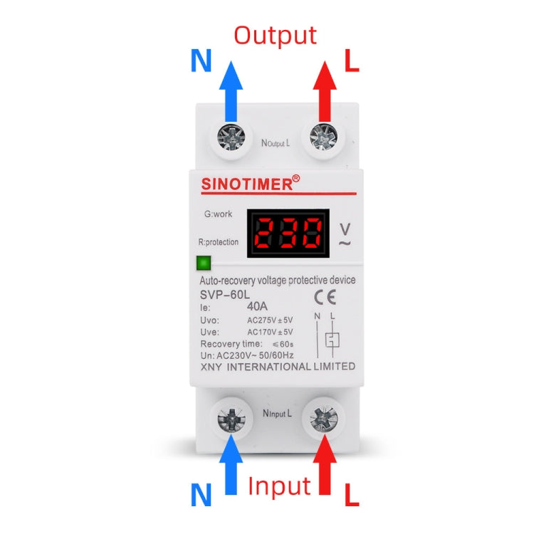 SINOTIMER 220V LED ดิจิตอล แสดงผล หน่วงเวลา รีเซ็ตอัตโนมัติ ตัวป้องกันแรงดันตก, SVP-60L