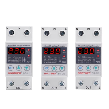 SINOTIMER SVP-912 ตัวป้องกันแรงดันไฟฟ้าต่ำอัจฉริยะที่สามารถรีเซ็ตตัวเองได้, กระแสไฟ:, 40A, 63A, 80A