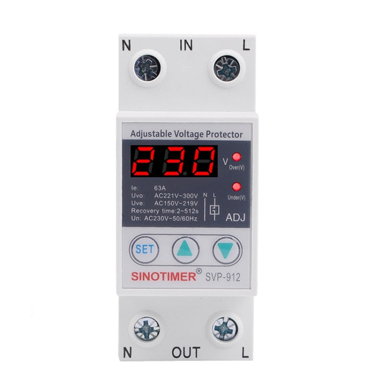 SINOTIMER SVP-912 ตัวป้องกันแรงดันไฟฟ้าต่ำอัจฉริยะที่สามารถรีเซ็ตตัวเองได้, กระแสไฟ:, 40A, 63A, 80A