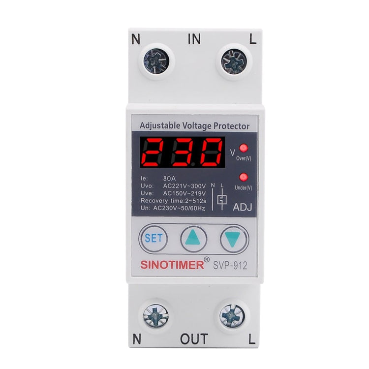 SINOTIMER SVP-912 ตัวป้องกันแรงดันไฟฟ้าต่ำอัจฉริยะที่สามารถรีเซ็ตตัวเองได้, กระแสไฟ:, 40A, 63A, 80A