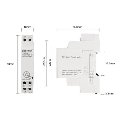 SINOTIMER TM608 Smart WiFi Single-Phase Power Meter แอพมือถือ Home Rail Meter 16A 100-240V, TM608