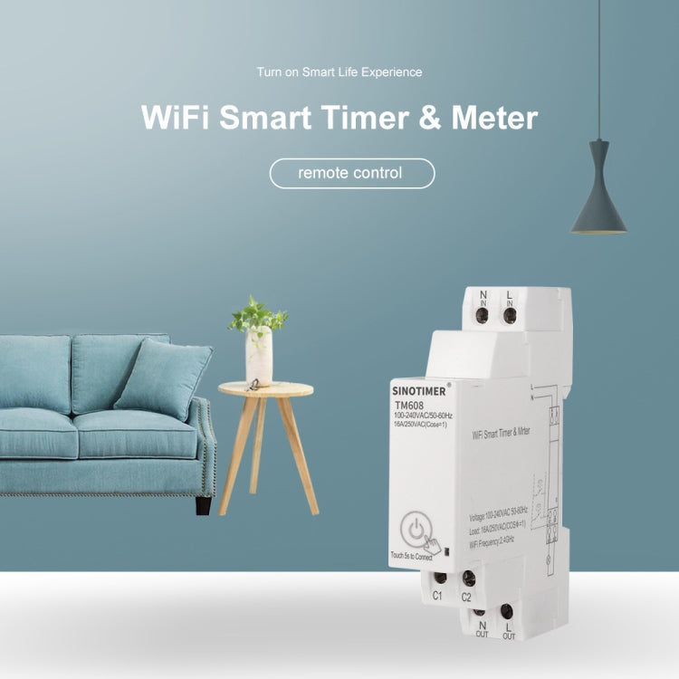 SINOTIMER TM608 Smart WiFi Single-Phase Power Meter แอพมือถือ Home Rail Meter 16A 100-240V, TM608