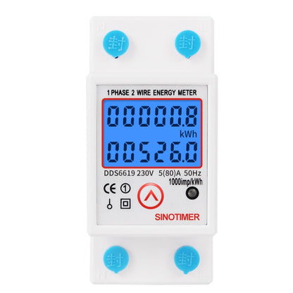 SINOTIMER DDS6619-526L-2 สามารถรีเซ็ต Zero Backlight Display เครื่องวัดพลังงานไฟฟ้ารางเฟสเดียว, DDS6619-526L-2