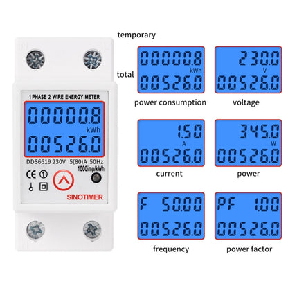 SINOTIMER DDS6619-526L-2 สามารถรีเซ็ต Zero Backlight Display เครื่องวัดพลังงานไฟฟ้ารางเฟสเดียว, DDS6619-526L-2