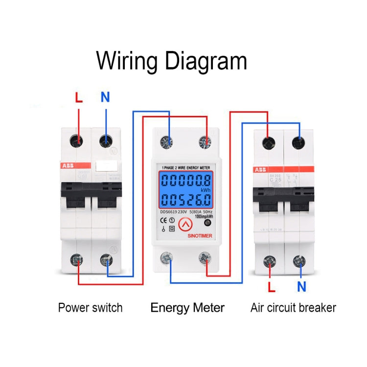 SINOTIMER DDS6619-526L-2 สามารถรีเซ็ต Zero Backlight Display เครื่องวัดพลังงานไฟฟ้ารางเฟสเดียว, DDS6619-526L-2