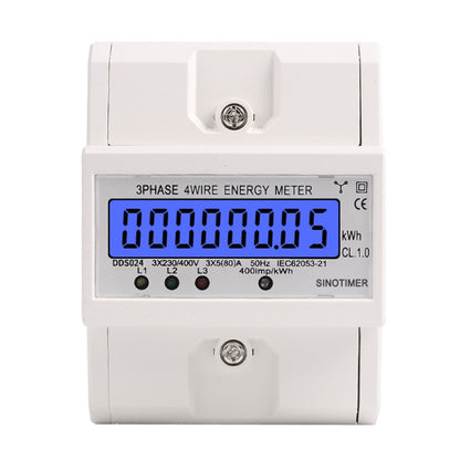 SINOTIMER เครื่องวัดไฟแบ็คไลท์ 3 เฟส ชนิดราง มิเตอร์ไฟฟ้า 5-100A 400V, DDS024, DDS024T