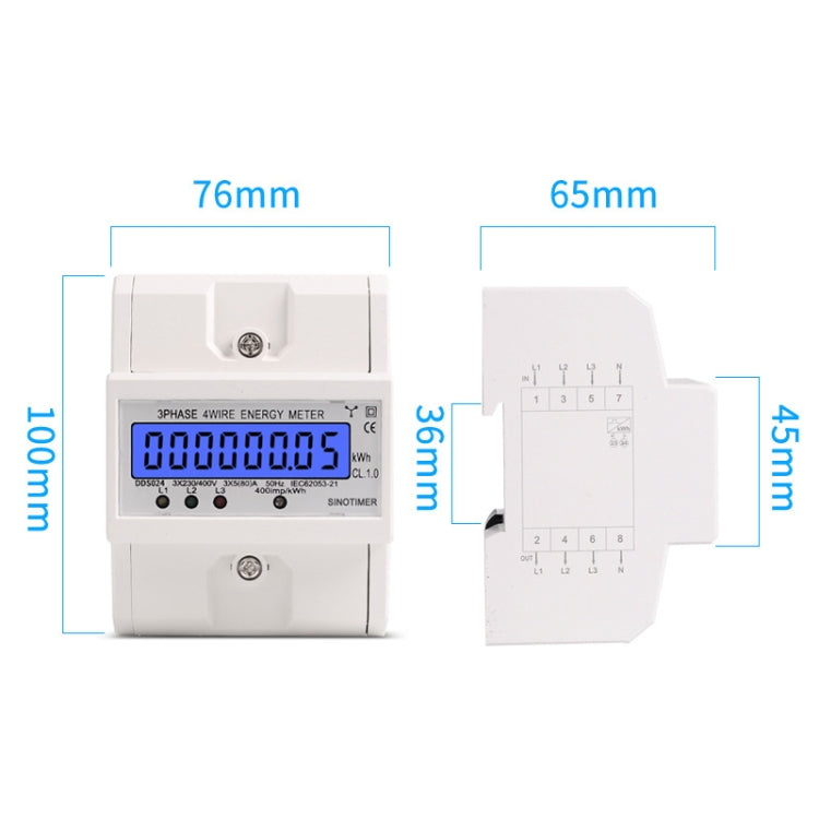 SINOTIMER เครื่องวัดไฟแบ็คไลท์ 3 เฟส ชนิดราง มิเตอร์ไฟฟ้า 5-100A 400V, DDS024, DDS024T