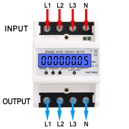 SINOTIMER เครื่องวัดไฟแบ็คไลท์ 3 เฟส ชนิดราง มิเตอร์ไฟฟ้า 5-100A 400V, DDS024, DDS024T