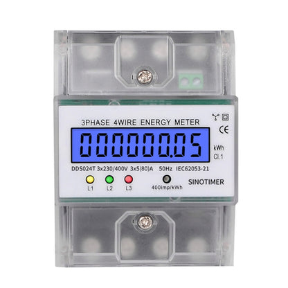 SINOTIMER เครื่องวัดไฟแบ็คไลท์ 3 เฟส ชนิดราง มิเตอร์ไฟฟ้า 5-100A 400V, DDS024, DDS024T