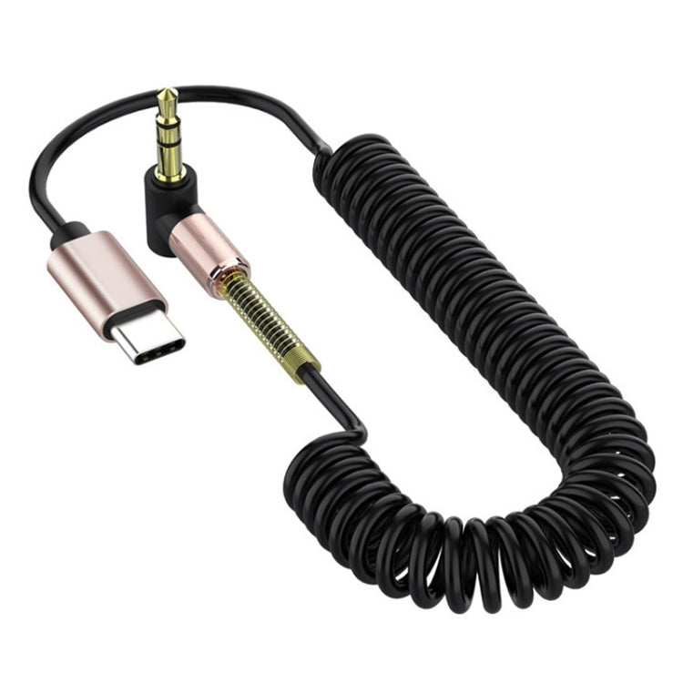 5PCS Type-c/USB-c ถึง 3.5 มม. ชายข้อศอกสปริงสายอะแดปเตอร์เครื่องเสียงรถยนต์, ความยาวสายเคเบิล: 1.5 ม.