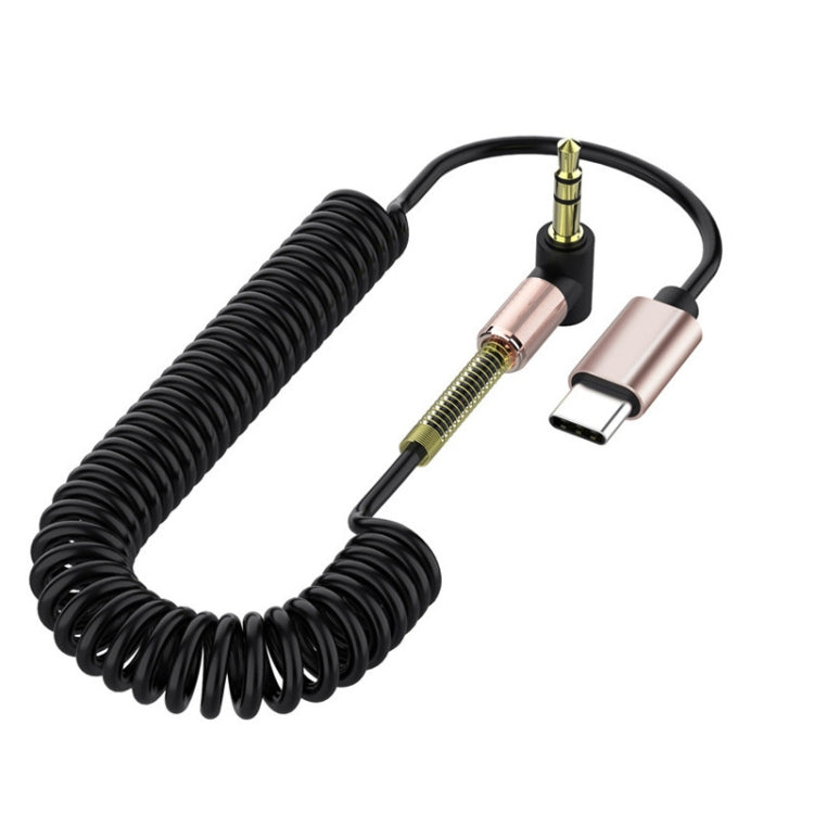 5PCS Type-c/USB-c ถึง 3.5 มม. ชายข้อศอกสปริงสายอะแดปเตอร์เครื่องเสียงรถยนต์, ความยาวสายเคเบิล: 1.5 ม.