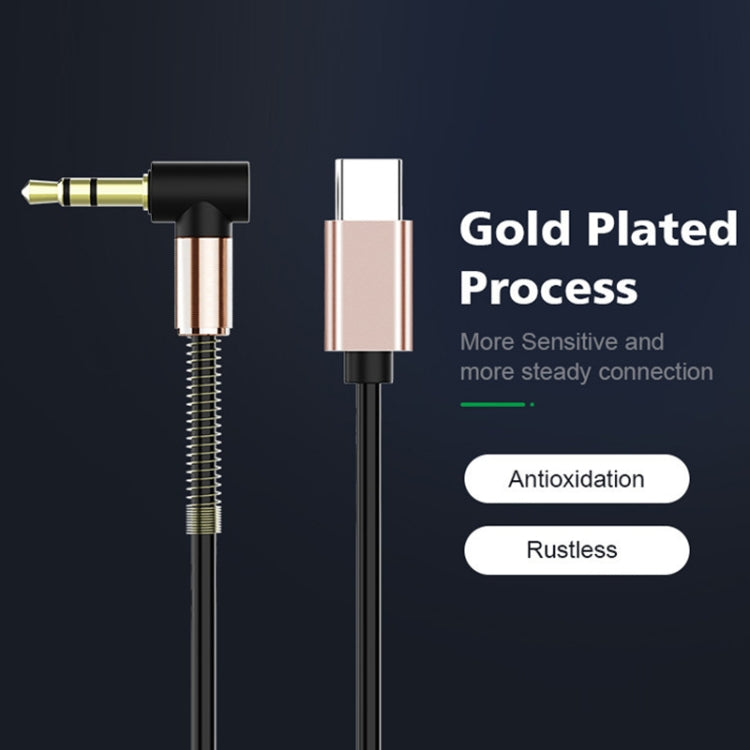 5PCS Type-c/USB-c ถึง 3.5 มม. ชายข้อศอกสปริงสายอะแดปเตอร์เครื่องเสียงรถยนต์, ความยาวสายเคเบิล: 1.5 ม.