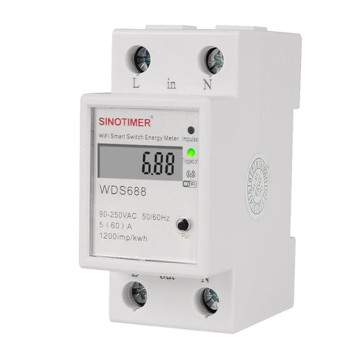 SINOTIMER WDS688 สมาร์ท WiFi Single-Phase Power Meter Mobile APP Home Rail ขนาด 5-60A 230V, WDS688