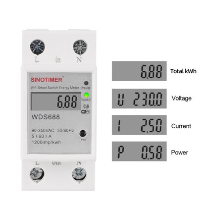 SINOTIMER WDS688 สมาร์ท WiFi Single-Phase Power Meter Mobile APP Home Rail ขนาด 5-60A 230V, WDS688