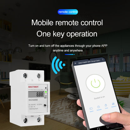 SINOTIMER WDS688 สมาร์ท WiFi Single-Phase Power Meter Mobile APP Home Rail ขนาด 5-60A 230V, WDS688