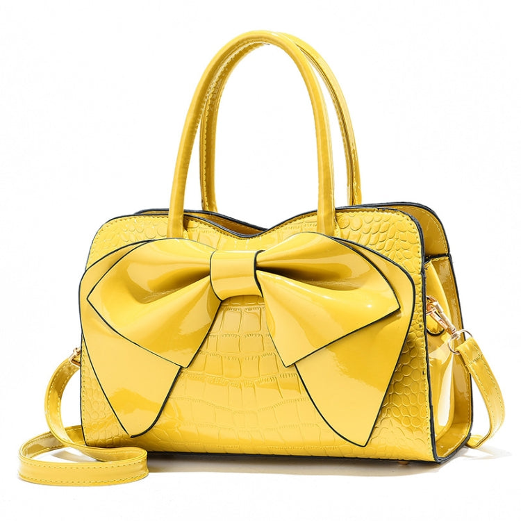 8111 Bow Bright Leather กระเป๋าถือสุภาพสตรี, สีเหลือง, Red Wine, สีกากี, สีน้ำเงิน, สีดำ, สีเขียวอ่อน, สีชมพู
