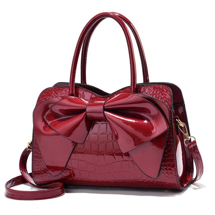 8111 Bow Bright Leather กระเป๋าถือสุภาพสตรี, สีเหลือง, Red Wine, สีกากี, สีน้ำเงิน, สีดำ, สีเขียวอ่อน, สีชมพู