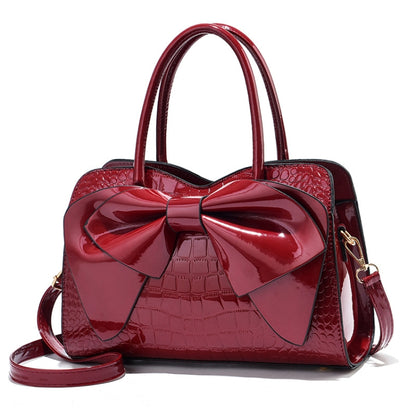 8111 Bow Bright Leather กระเป๋าถือสุภาพสตรี, สีเหลือง, Red Wine, สีกากี, สีน้ำเงิน, สีดำ, สีเขียวอ่อน, สีชมพู