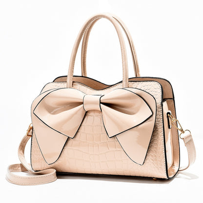 8111 Bow Bright Leather กระเป๋าถือสุภาพสตรี, สีเหลือง, Red Wine, สีกากี, สีน้ำเงิน, สีดำ, สีเขียวอ่อน, สีชมพู