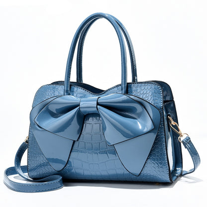 8111 Bow Bright Leather กระเป๋าถือสุภาพสตรี, สีเหลือง, Red Wine, สีกากี, สีน้ำเงิน, สีดำ, สีเขียวอ่อน, สีชมพู