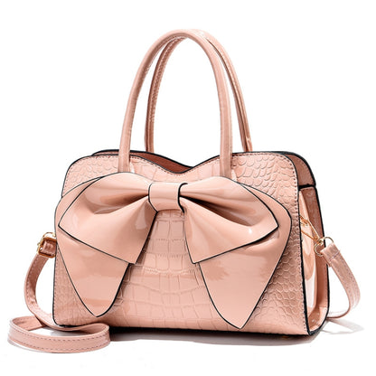 8111 Bow Bright Leather กระเป๋าถือสุภาพสตรี, สีเหลือง, Red Wine, สีกากี, สีน้ำเงิน, สีดำ, สีเขียวอ่อน, สีชมพู