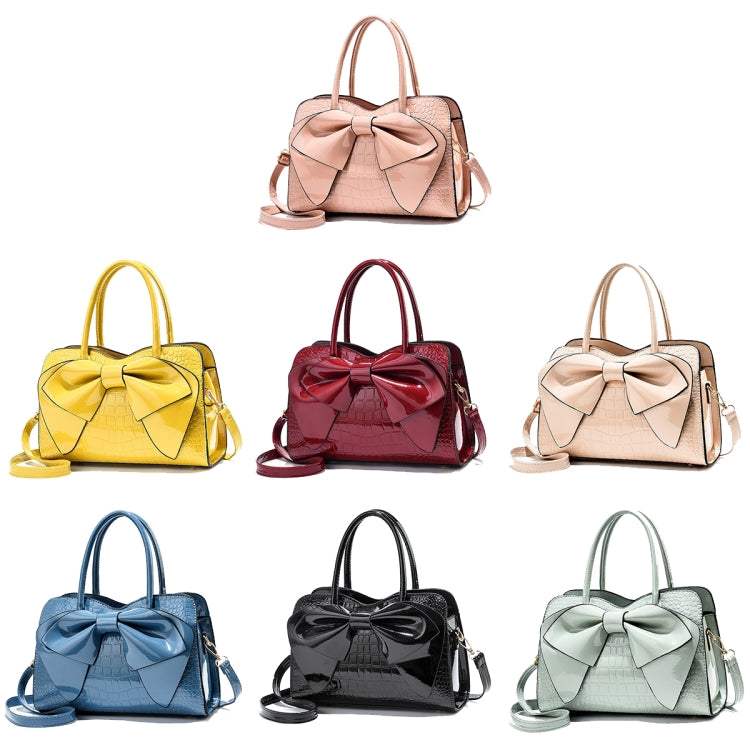 8111 Bow Bright Leather กระเป๋าถือสุภาพสตรี, สีเหลือง, Red Wine, สีกากี, สีน้ำเงิน, สีดำ, สีเขียวอ่อน, สีชมพู