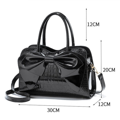 8111 Bow Bright Leather กระเป๋าถือสุภาพสตรี, สีเหลือง, Red Wine, สีกากี, สีน้ำเงิน, สีดำ, สีเขียวอ่อน, สีชมพู