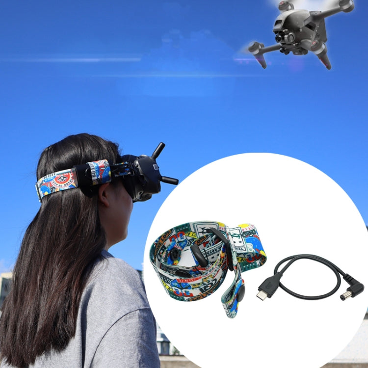 แว่นตาวิดีโอเที่ยวบิน Graffiti Color Headband สายรัดคงที่สำหรับ DJI FPV Goggles V2, Strap, Strap + Power Line, Strap + Power Line + Pad