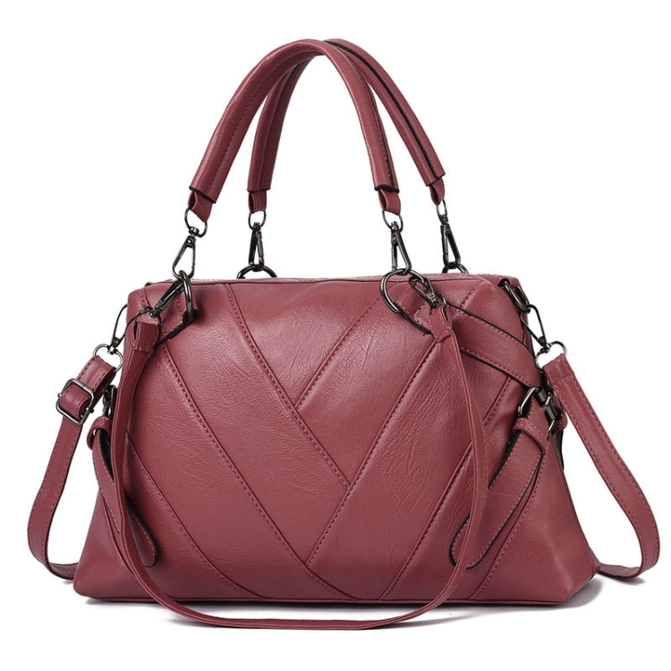 TFZ 250 กระเป๋าถือหนังนิ่มทรงเรขาคณิต Colorblock, Red Wine, สีเขียว, สีดำ, Dark Gray, ขาวดำ, Rubber Pink