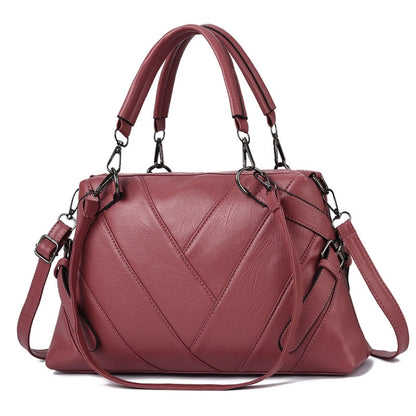 TFZ 250 กระเป๋าถือหนังนิ่มทรงเรขาคณิต Colorblock, Red Wine, สีเขียว, สีดำ, Dark Gray, ขาวดำ, Rubber Pink