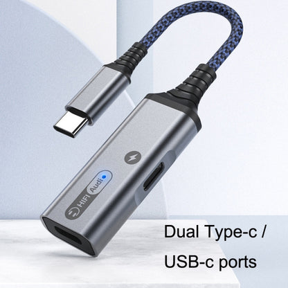 MH338A สายเคเบิลอะแดปเตอร์ Dual Type-c / USB-c สายชาร์จเสียงสดสำหรับโทรศัพท์มือถือ, MH338A (Gray), MH338A (Black)