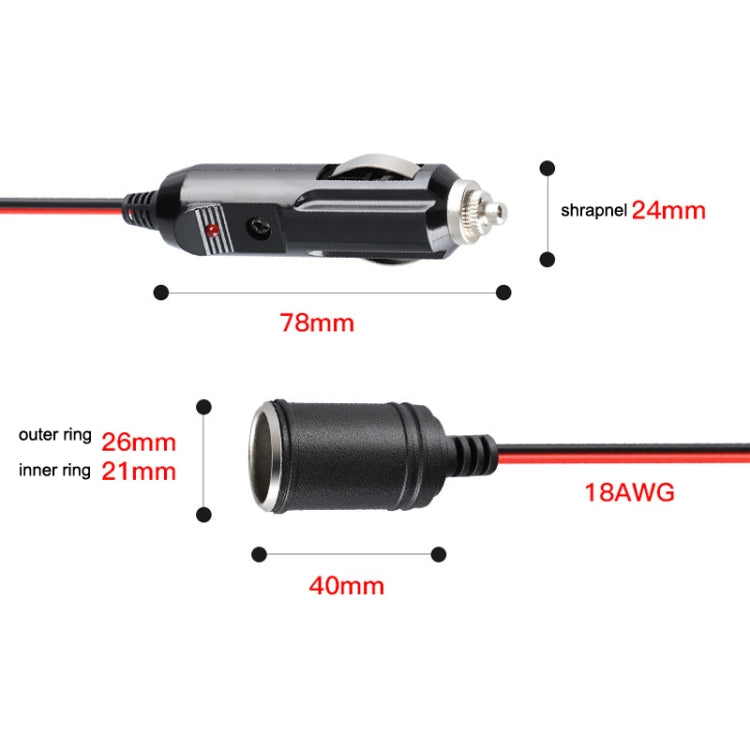 สายต่อปลั๊กจุดบุหรี่รถยนต์ 12-24V ความยาวสาย 3.7m, 12-24V Length 370cm