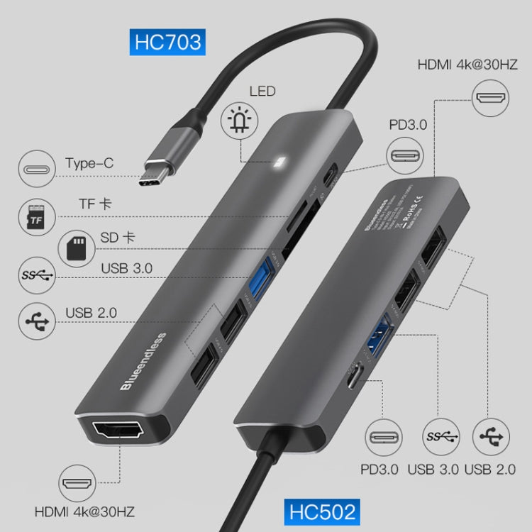 Blueendless Type-C+USB 3.0/2.0+HDMI4K HUB, ข้อมูลจำเพาะ:, 5 in 1 USB 3.0/2.0, 7 in 1