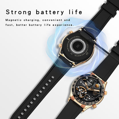LOANIY E18 Pro Smart Bluetooth Calling Watch พร้อมฟังก์ชั่น NFC, Gold Silicone, Black Leather, Gold Leather, Black Silver Steel, Green Silver Steel