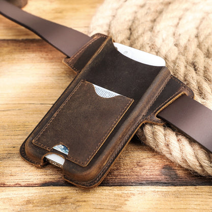 ติดต่อ FAMILY Crazy Horse Leather ซองใส่โทรศัพท์มือถือหน้าจอใหญ่, สีน้ำตาล, สีดำ