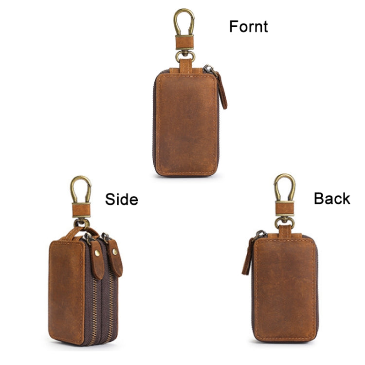 TP-9032 กระเป๋าใส่กุญแจรถซิปคู่มัลติฟังก์ชั่นหนังวัวชั้นหนึ่ง, Car Key Case