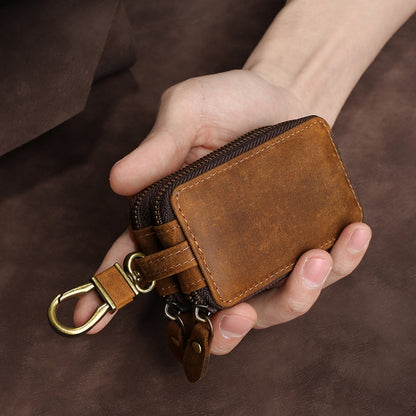 TP-9032 กระเป๋าใส่กุญแจรถซิปคู่มัลติฟังก์ชั่นหนังวัวชั้นหนึ่ง, Car Key Case