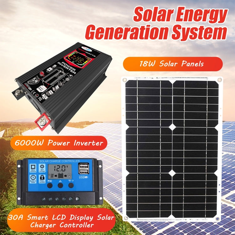เครื่องกำเนิดไฟฟ้าพลังงานแสงอาทิตย์อินเวอร์เตอร์ + 30A Controller + 18W 12V Solar Panel, Black 12V To 220V, Black 12V To 110V, Yellow 12V To 220V, Yellow 12V To 110V