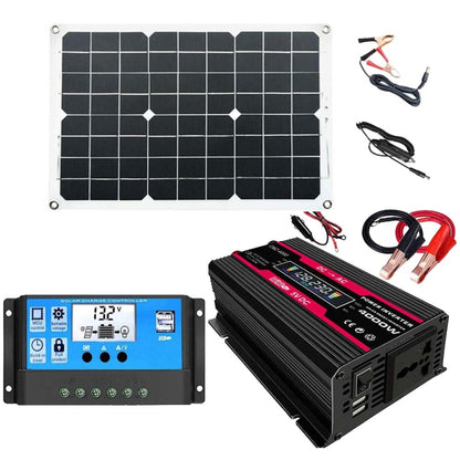 อินเวอร์เตอร์ระบบพลังงานแสงอาทิตย์ + ตัวควบคุม 30A + แผงเซลล์แสงอาทิตย์ 18W 18V, Black 12V To 220V, Black 12V To 110V, Red 12V To 220V, Red 12V To 110V