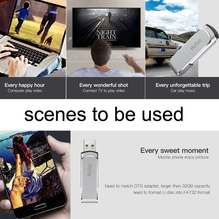Netac U388 ความเร็วสูง USB3.0 โลหะหมุนรถคอมพิวเตอร์ดิสก์ U, 32GB, 64GB, 128GB