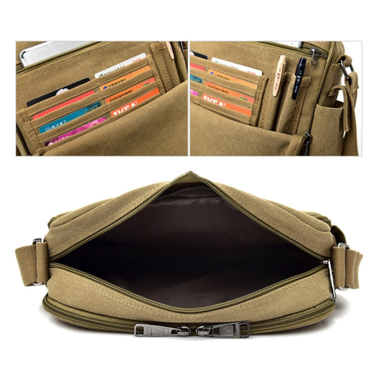RuYiHuang Men Vintage Canvas Versatile Single-Shoulder Bag, สีกากี, สีดำ, สีน้ำตาล